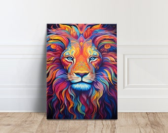 Colorful Lion Canvas Wall Art, Animal Poster