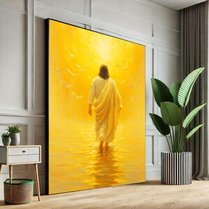 Radiant Jesus Walking Toward Light Canvas Wall Art Print  Inspirational Living Room Decor  Spiritual Statement Piece
