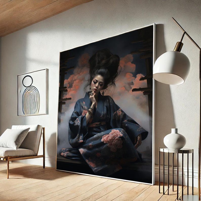 Elegant Japanese Woman in Kimono Canvas Wall Art Print Oriental Living ...
