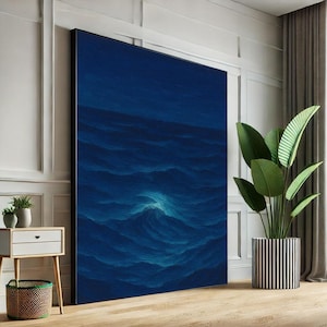 Deep Blue Ocean Wave Canvas Wall Art Print  Modern Abstract Living Room Decor  Statement Piece for Art Lovers