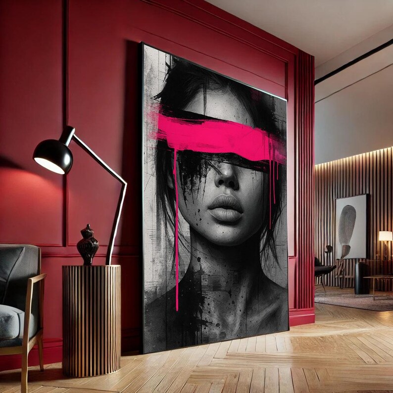 Modern Abstract Woman Portrait Canvas Wall Art Print | Edgy Pink Living ...
