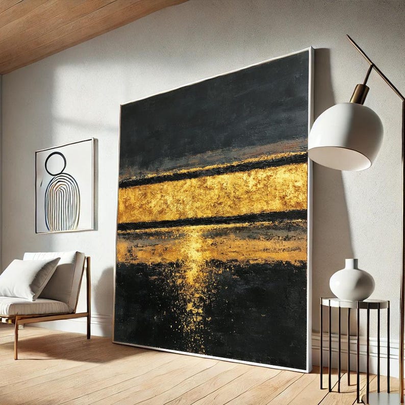 Black and Gold Abstract Canvas Art Print, Modern Decor - Etsy