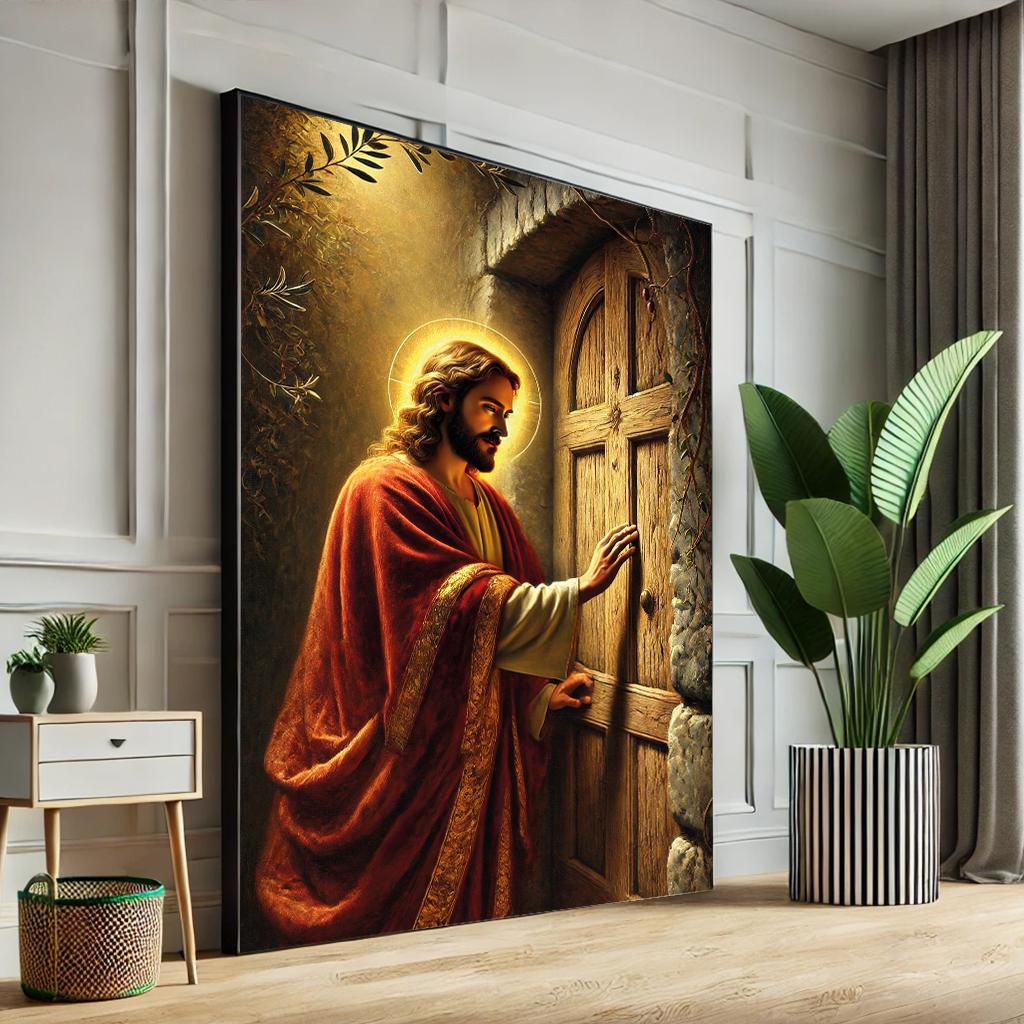 Tableau Jésus Crucifixion - Art Chrétien Sur Toile Avec Cadre Bois - Cadeau Pâques
