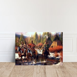 Cherokee Indian Painting Canvas, Home Decor Ready To Hang, Wall Art Canvas Design