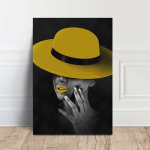 African Black Woman Yellow Hat Art Print on Canvas of Black Woman Canvas, Canvas Wall Art Canvas Design, Home Decor Ready To Hang