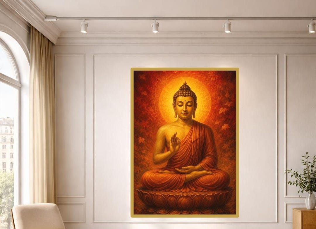Golden Buddha Wall Art Print, Spiritual Art Canvas Art, Prayer Room ...