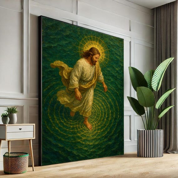 輝くイエスのキャンバスアートプリント、神聖な宗教的装飾 - Etsy 日本