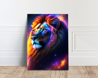 Colorful Lion Canvas Print, Modern Animal Wall Art