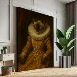 Regal Cat in Renaissance Attire Canvas Wall Art Print  Vintage Style Living Room Decor  Statement Piece