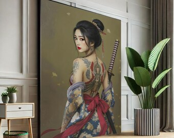 Stampa su tela raffigurante una geisha giapponese: elegante decorazione da parete per la camera da letto