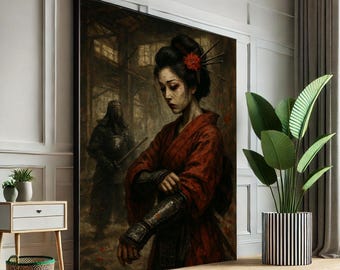 Portret van een geisha van Carla van Zomeren op canvas, behang en meer