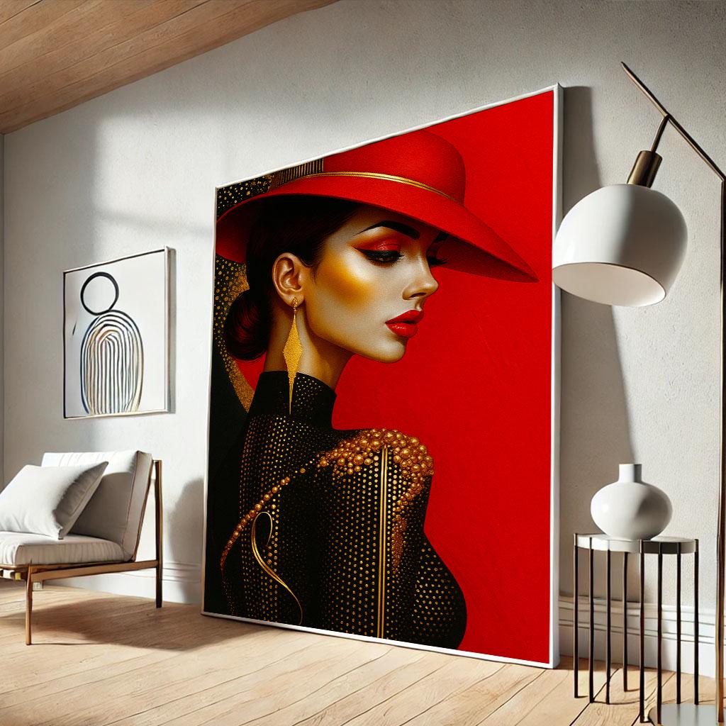 Glamorous Woman in Red Hat Canvas Wall Art, Modern Decor - Etsy