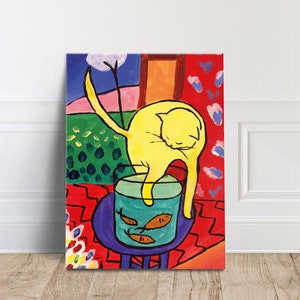Henri Matisse kat met rode vis posterprint, canvas kunst aan de muur, Matisse kat print, tentoonstelling poster, moderne kunst Home decor kunst aan de muur