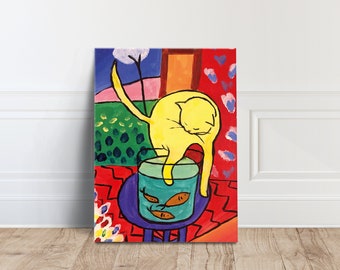マティス「赤い魚を連れた猫」キャンバスアート、有名な絵画、すぐに