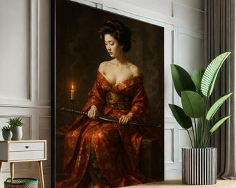 Japanese Kimono Woman Canvas Art Print: Elegant Living Room Decor