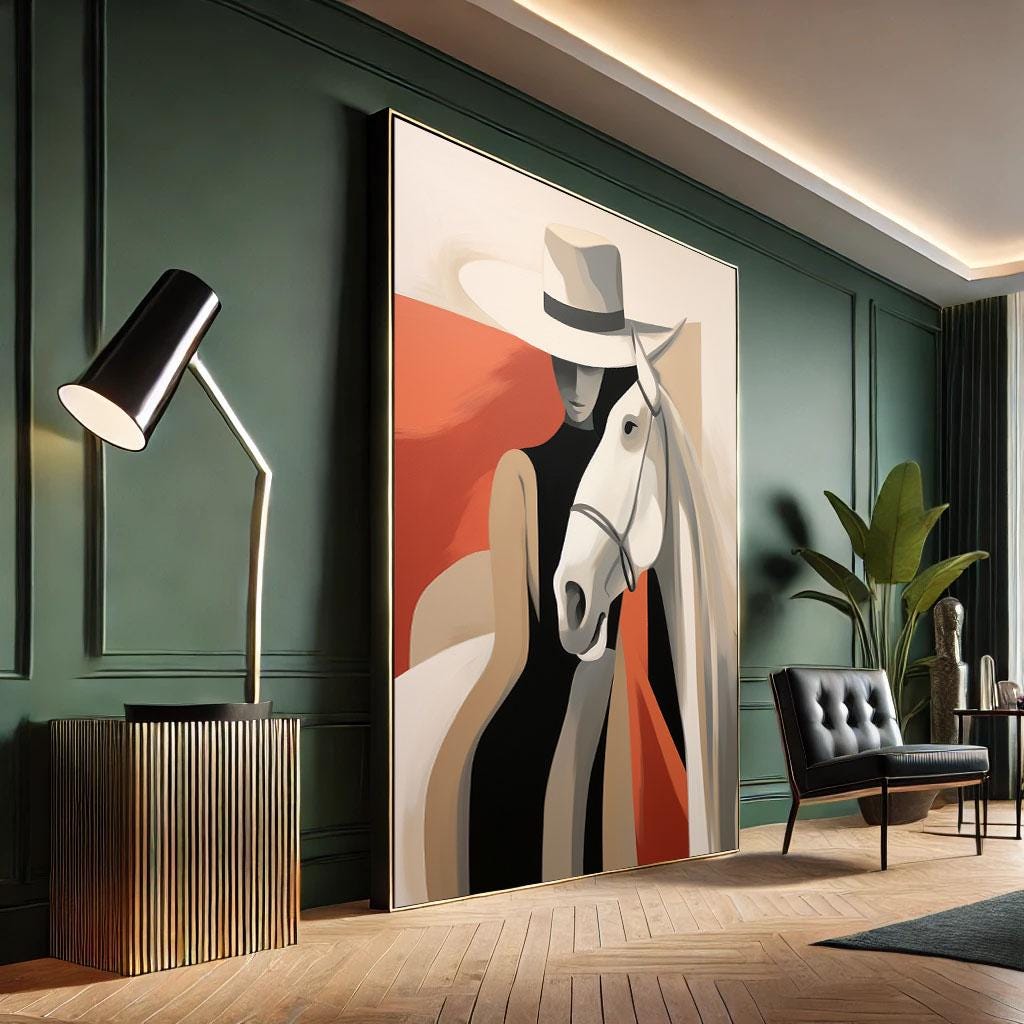 Elegant Woman and Horse Canvas Wall Art Print Modern Minimalist Living ...