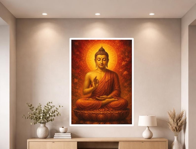Golden Buddha Wall Art Print, Spiritual Art Canvas Art, Prayer Room ...