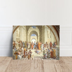 La Scuola di Atene, stampa su tela, stampa d&#39;arte rinascimentale, dipinto classico di Raffaello, arte murale storica, stampa su tela, arredamento per la casa