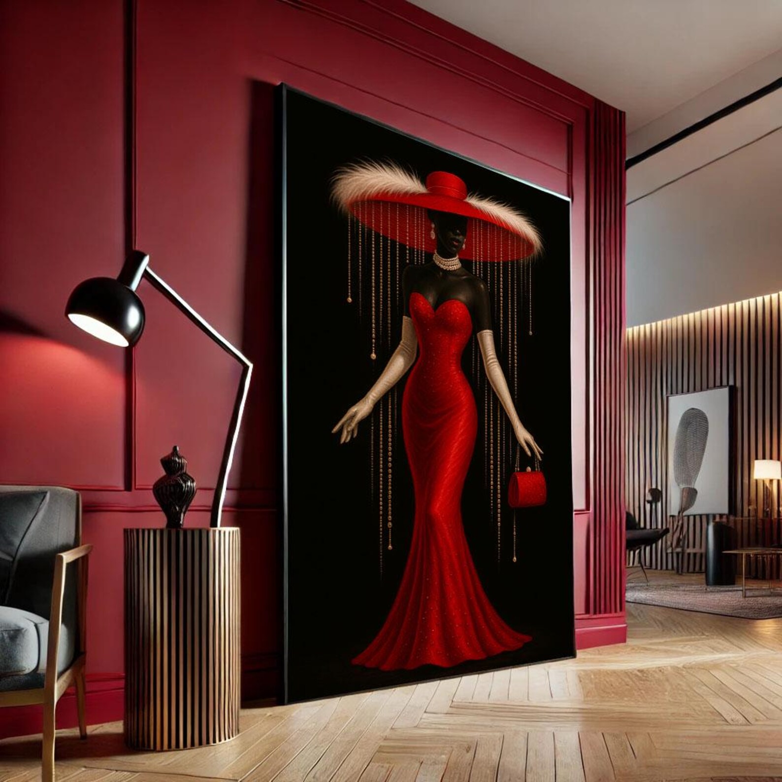Elegant Black Woman in Red Dress Canvas Print, Glamorous Decor - Etsy