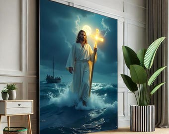 Jesus geht auf Wasser Leinwanddruck, Inspirational Wandkunst