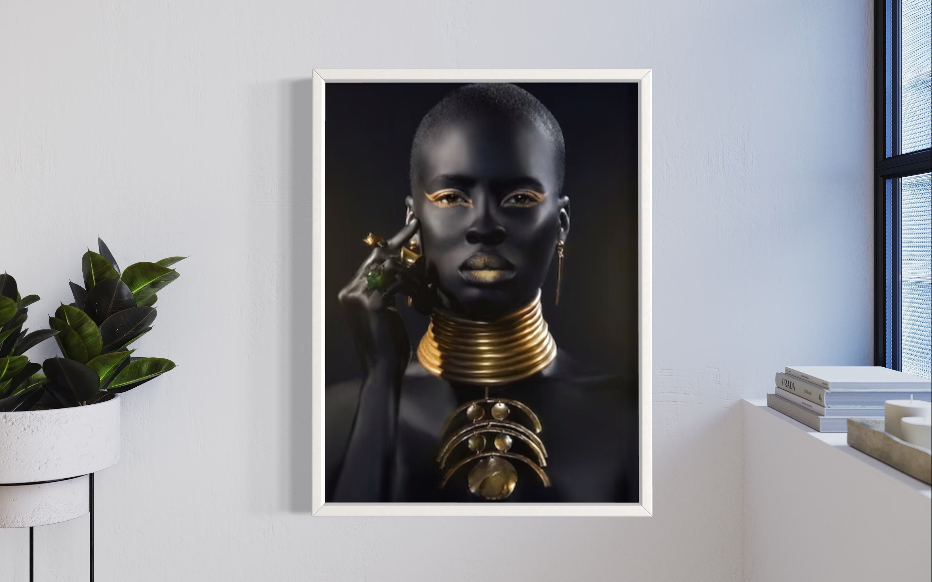 Black Woman Gold Lips Canvas Art, Modern Portrait Print - Etsy