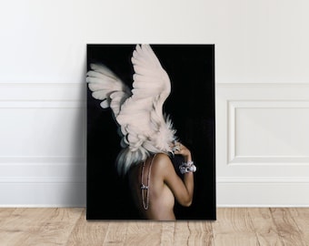 Wing Woman Framed Canvas Print, Floral Portrait, Ready to Hang