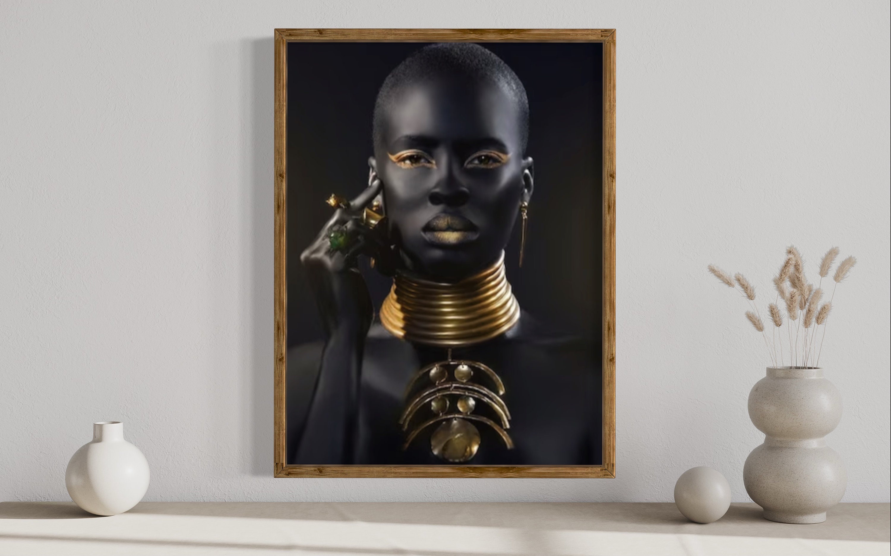 Black Woman Gold Lips Canvas Art, Modern Portrait Print - Etsy