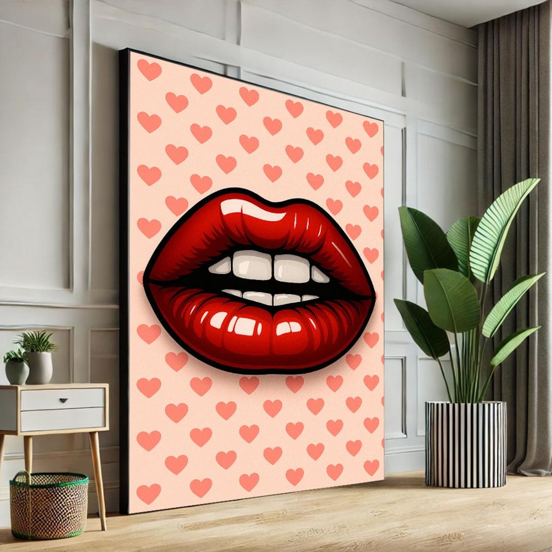 Pop Art Red Lips Canvas Wall Art Print | Bold Modern Living Room Decor ...