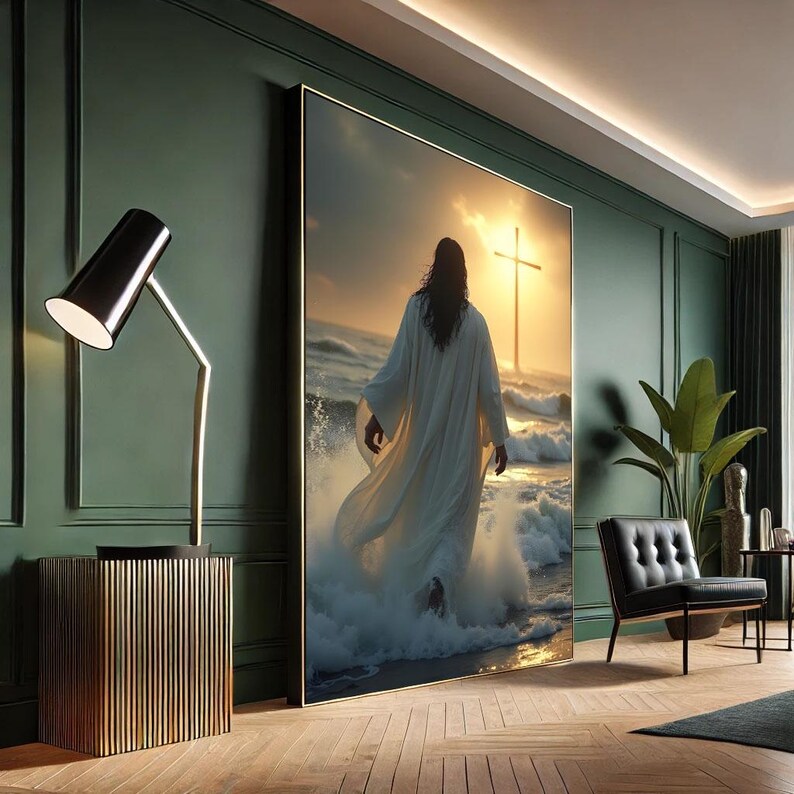 Radiant Jesus Walking on Water Canvas Wall Art Print Spiritual Living
