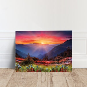 Wide Sunset Mountain Print Poster Canvas Print Poster, Canvas Wall Art Canvas