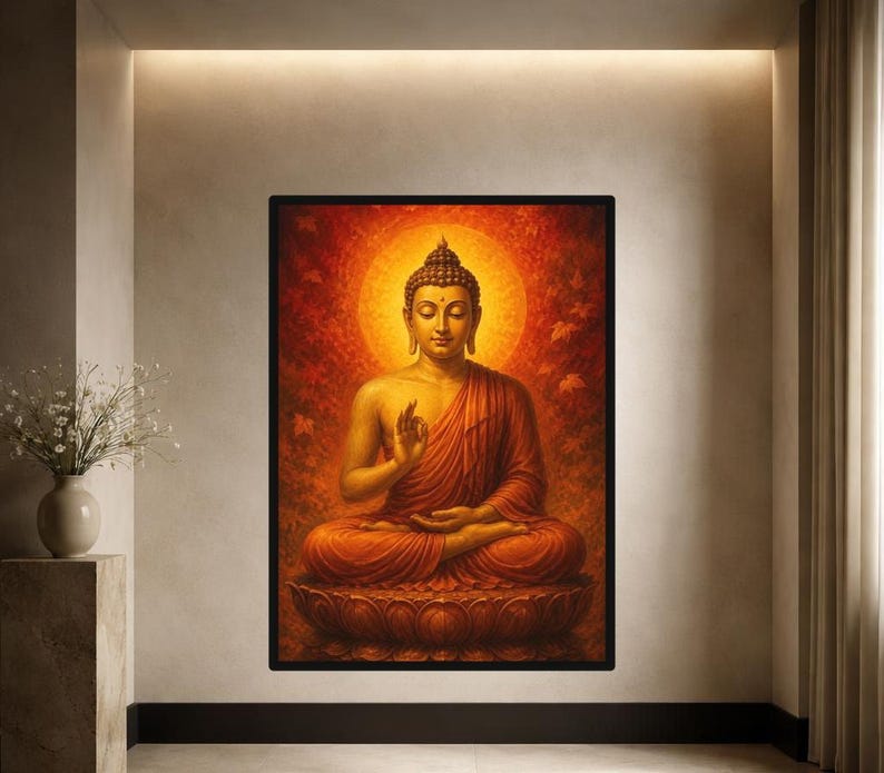 Golden Buddha Wall Art Print, Spiritual Art Canvas Art, Prayer Room ...