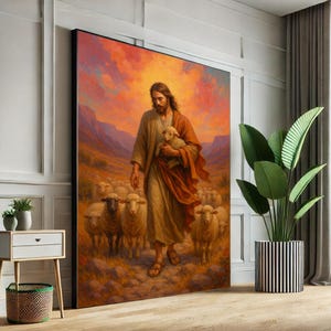Radiant Jesus Shepherd Canvas Wall Art Print | Warm Living Room Decor | Statement Piece
