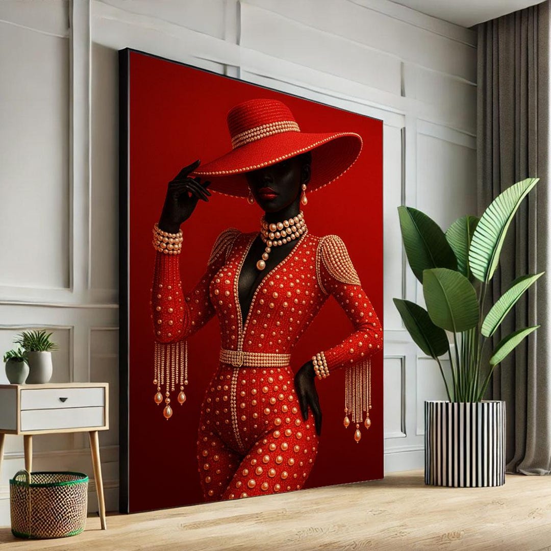 Black Woman in Red Hat Canvas Art Print, Modern Decor - Etsy