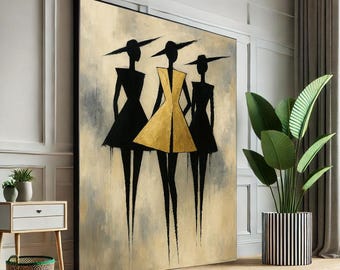 Modern African Women Silhouettes Canvas Wall Art Print  Minimalist Living Room Decor  Statement Piece