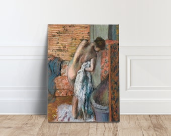 Impression sur toile Edgar Degas « Après le bain », oeuvre d'art femme dans la baignoire