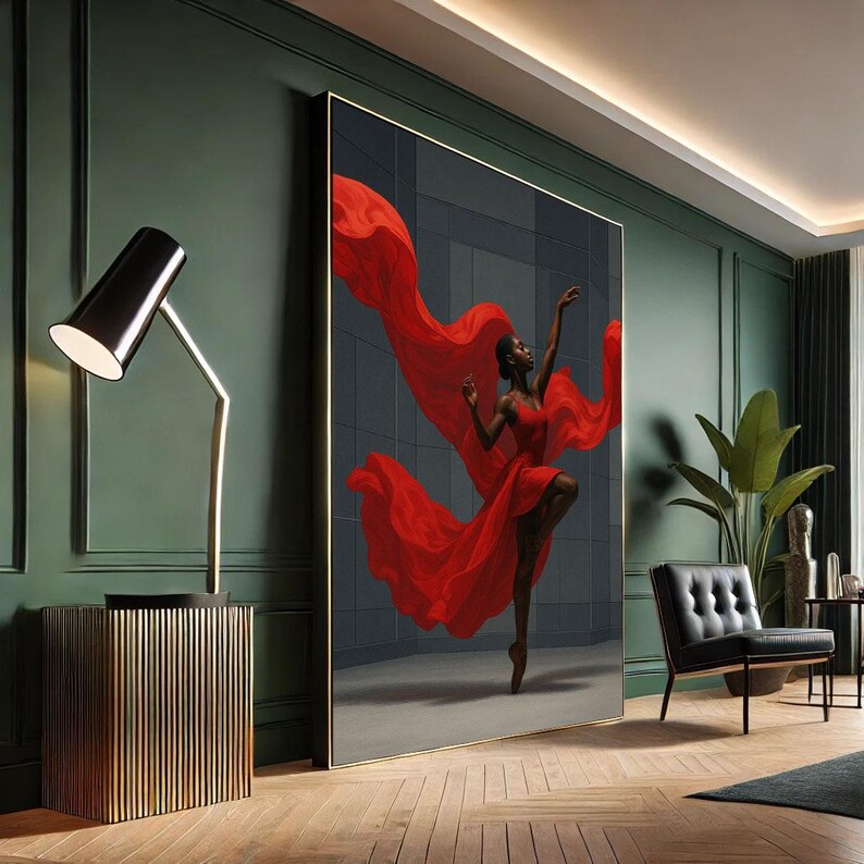 Black Ballerina in Red Dress Canvas Print | Modern Art - Etsy