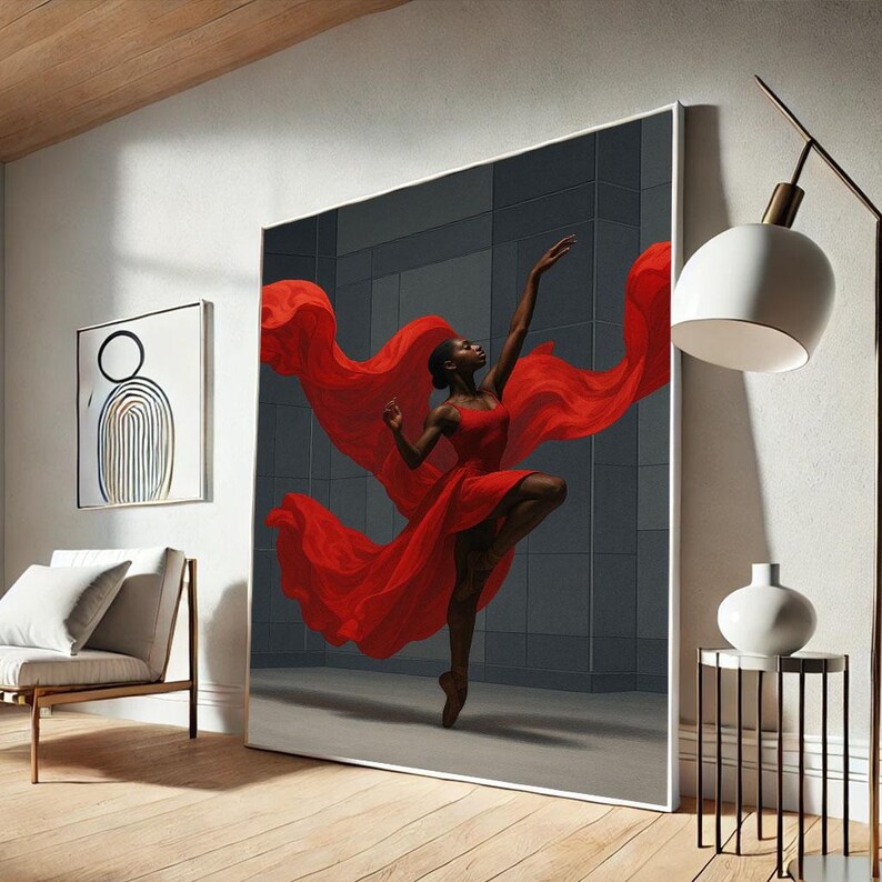 Black Ballerina in Red Dress Canvas Print | Modern Art - Etsy