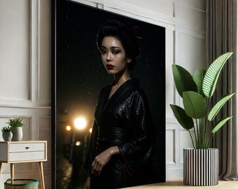 Elegante retrato de geisha japonesa, lienzo para pared, impresión artística, decoración minimalista para dormitorio, pieza llamativa