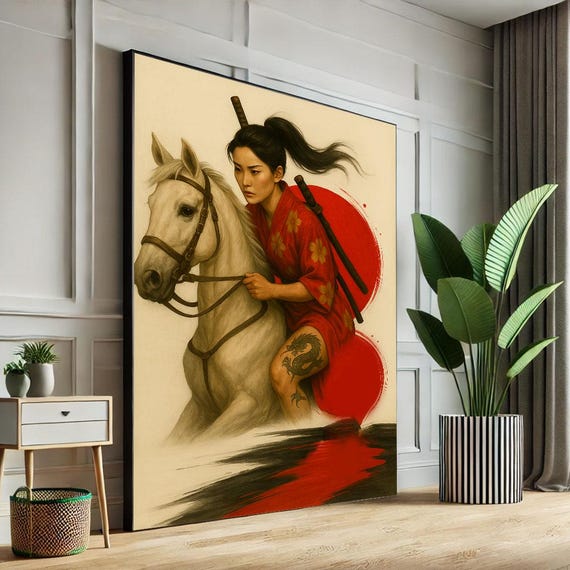 馬に乗る侍の女性 キャンバスプリント | 日本のウォールアート - Etsy 日本