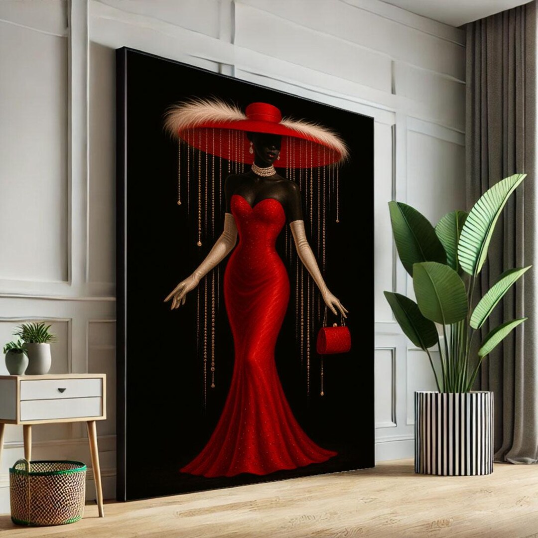 Elegant Black Woman in Red Dress Canvas Print, Glamorous Decor - Etsy