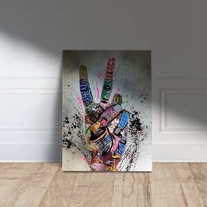 Banksy Graffiti Canvas Decor, Graffiti Victory Sign Wall Decor, Hand Gesture Poster