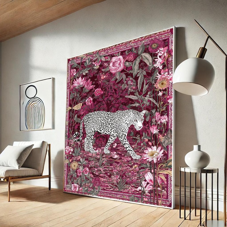 Floral Leopard Canvas Pink Botanical Art Print - Etsy