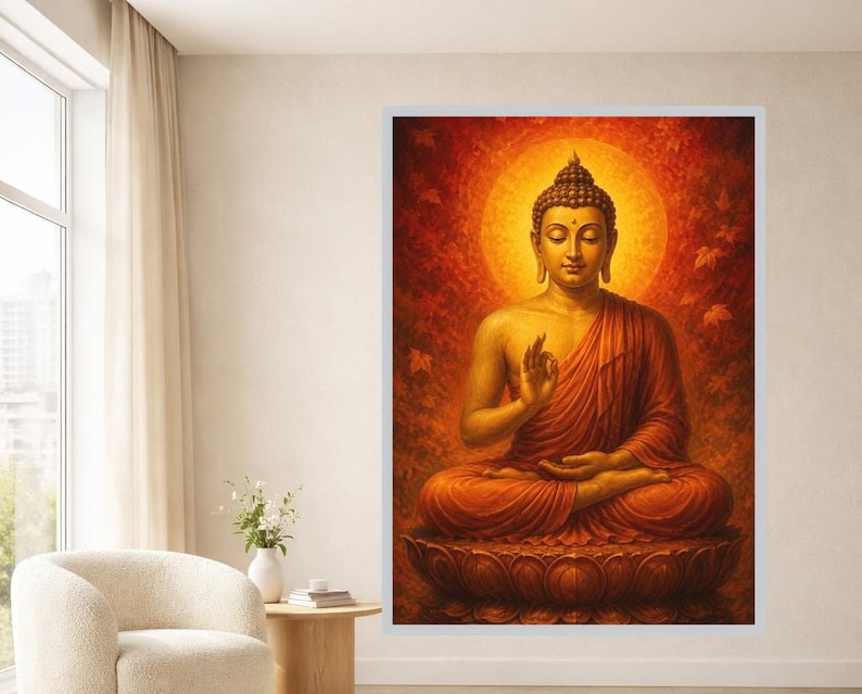 Golden Buddha Wall Art Print, Spiritual Art Canvas Art, Prayer Room ...