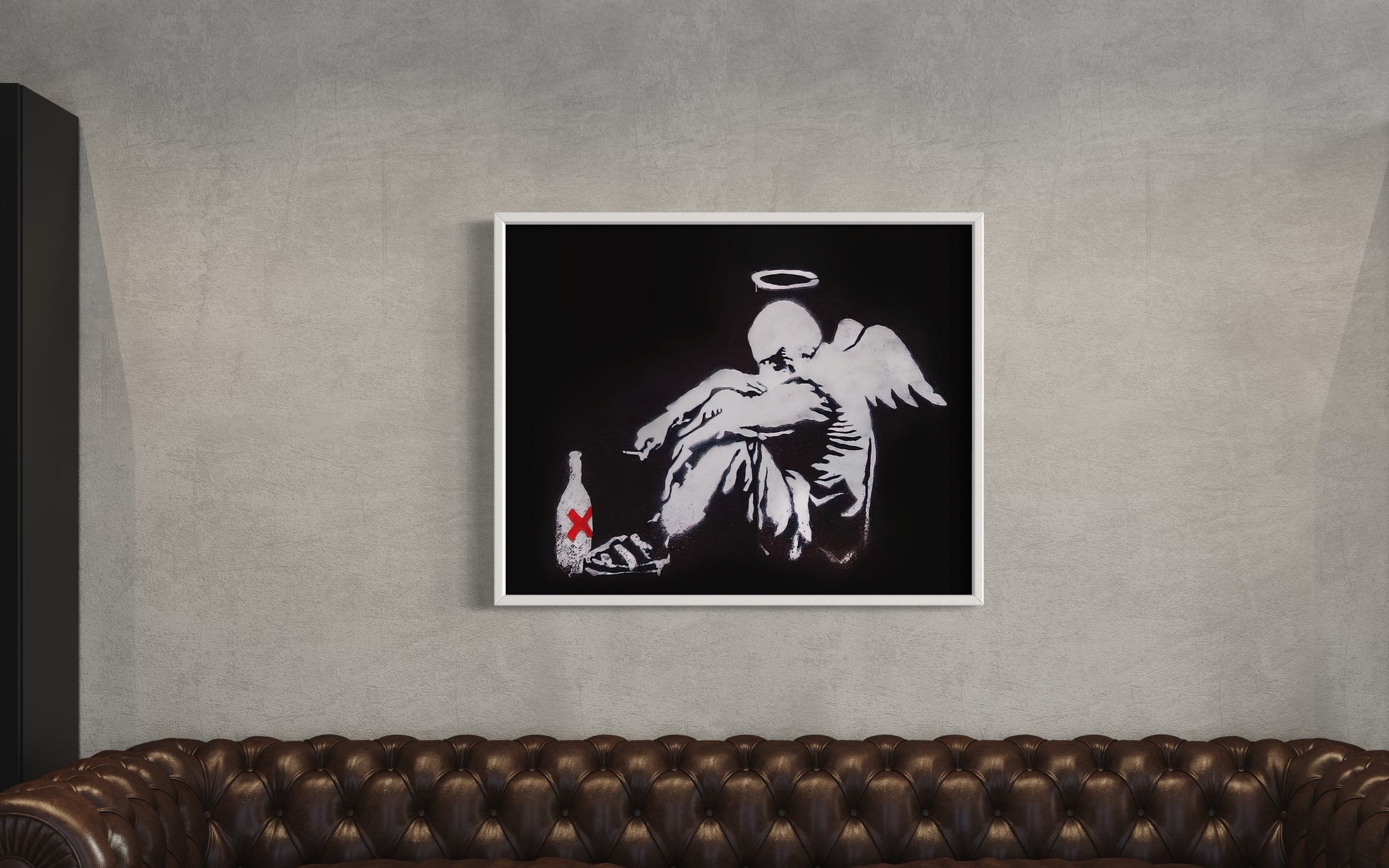 Tableau Toile Banksy - Angel With Skull - Street Art - Prêt à Accrocher - Neuf