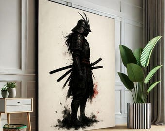 Mystical Samurai Warrior Canvas Wall Art Print  Asian Fantasy Living Room Decor  Statement Piece