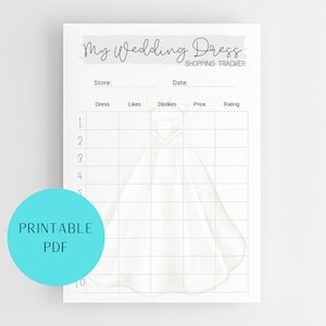 Mein Hochzeitskleid Kaufführer Tracker Planer Hochzeitskleid Journal Ja zum Kleid Braut Braut Organizer Digital Printable PDF A4 A5 Letter