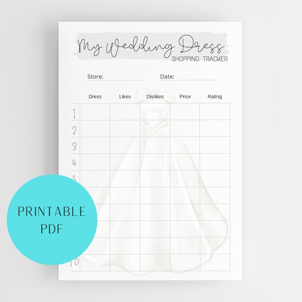 My Wedding Dress Buying Guide Tracker Planner Wedding Gown Journal Yes to dress Bridal Bride Organizer Digital Printable PDF A4 A5 Letter