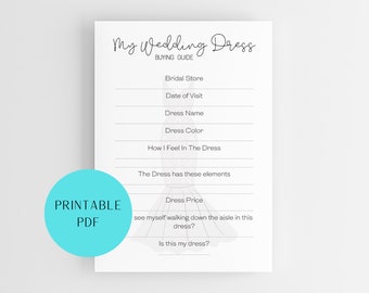 My Wedding Dress Buying Guide - Wedding Gown Journal - Yes to the dress - Bridal Bride Organiser - Digital Download Printable PDF A4 A5