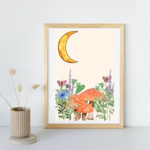 Flower and Moon Nursery Print, Watercolour Flowers, Nursery Decor, Floral Nursery, Boho Nursery, Watercolour Floral Printable Wall Art,