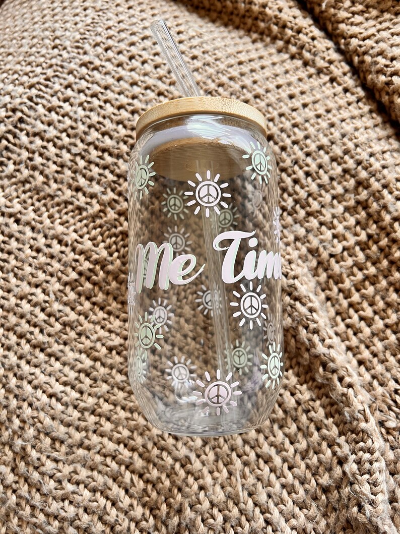 Me Time peace Custom Libby Cups With Lid and Straw 16oz Etsy